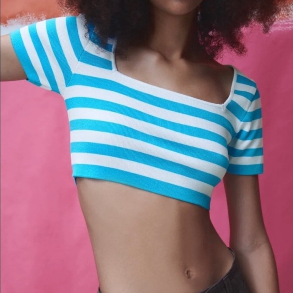 ZARA striped blue crop top